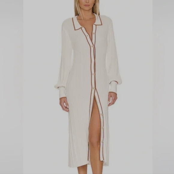 Sancia Amalie Knit Midi Dress in Sandstone balloom sleeves revolve large - Picture 1 of 7